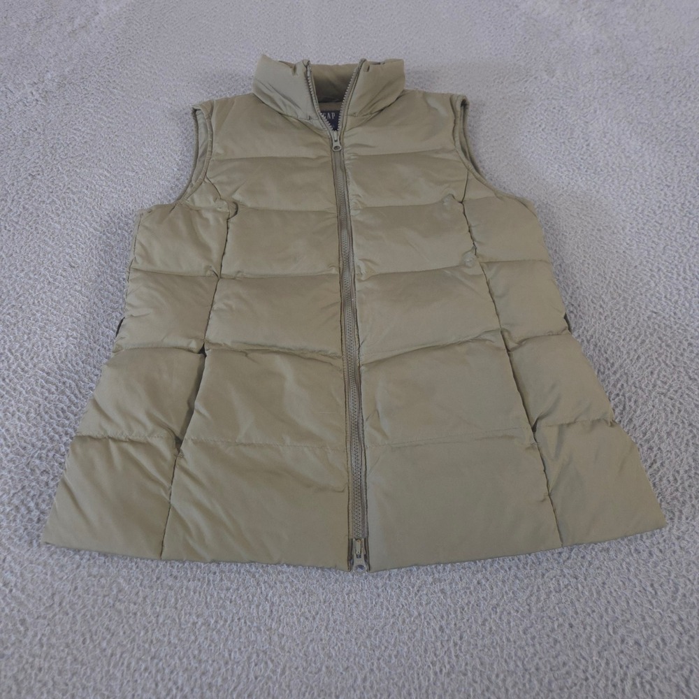 VINTAGE GAP Vest Womens M Olive Tan Down Filled Quilted Puffer Full Zip Fall Y2K